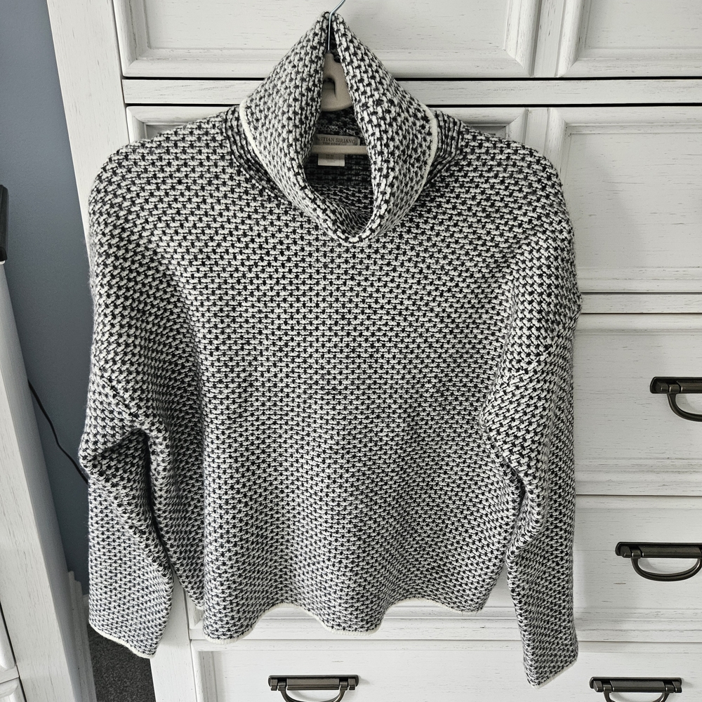 Christian Siriano Charcoal Gray and White Turtleneck Sweater